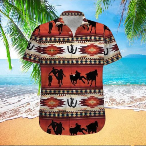 Steer Wrestling Red Pattern Unisex Hawaiian Shirts