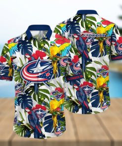 Summer Aloha NHL Columbus Blue Jackets Hawaiian Shirt Birds And Palm Leaves hawaiian shirt