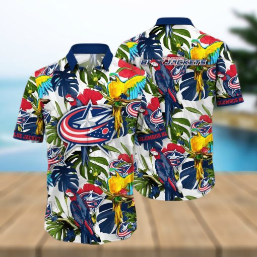 Summer Aloha NHL Columbus Blue Jackets Hawaiian Shirt Birds And Palm Leaves hawaiian shirt