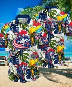 Summer Aloha NHL Columbus Blue Jackets Hawaiian Shirt Birds And Palm Leaves hawaiian shirt