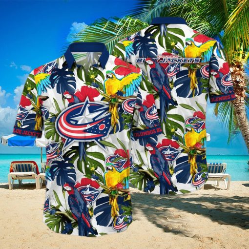 Summer Aloha NHL Columbus Blue Jackets Hawaiian Shirt Birds And Palm Leaves hawaiian shirt