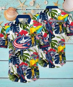 Summer Aloha NHL Columbus Blue Jackets Hawaiian Shirt Birds And Palm Leaves hawaiian shirt