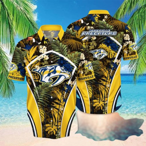 Summer Aloha NHL Nashville Predators Hawaiian Shirt Tropical Palm Leaves hawaiian shirt