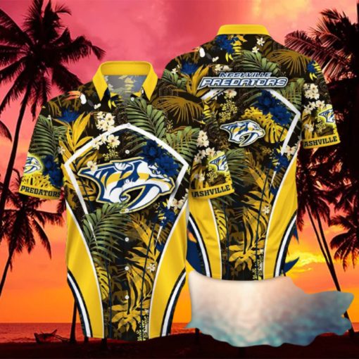 Summer Aloha NHL Nashville Predators Hawaiian Shirt Tropical Palm Leaves hawaiian shirt