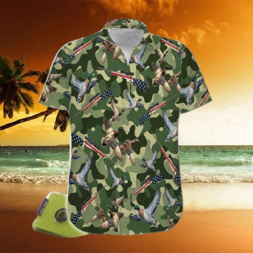 Suns Up Guns Up Duck Hunter Green Camo Pattern Unisex Hawaiian Shirts