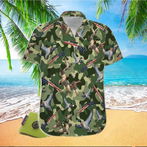 Suns Up Guns Up Duck Hunter Green Camo Pattern Unisex Hawaiian Shirts