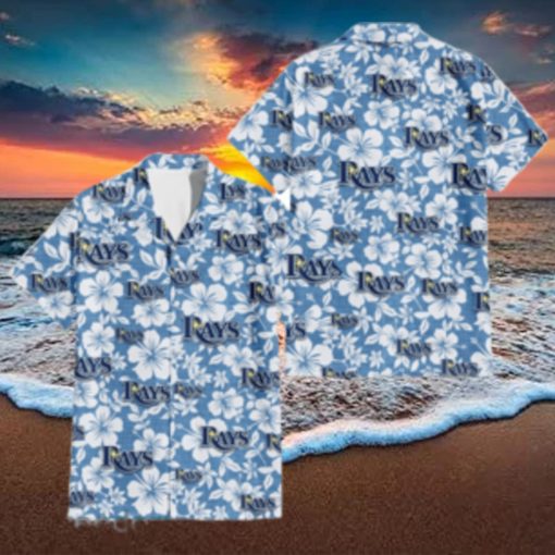 Tampa Bay Rays White Hibiscus Light Blue Texture Background 3D Hawaiian Shirt Gift For Fans