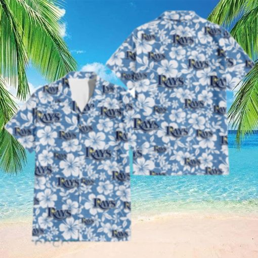 Tampa Bay Rays White Hibiscus Light Blue Texture Background 3D Hawaiian Shirt Gift For Fans