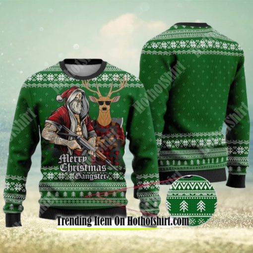 Tattooed Santa And Reindeer Green Ugly Christmas Sweater