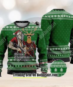 Tattooed Santa And Reindeer Green Ugly Christmas Sweater