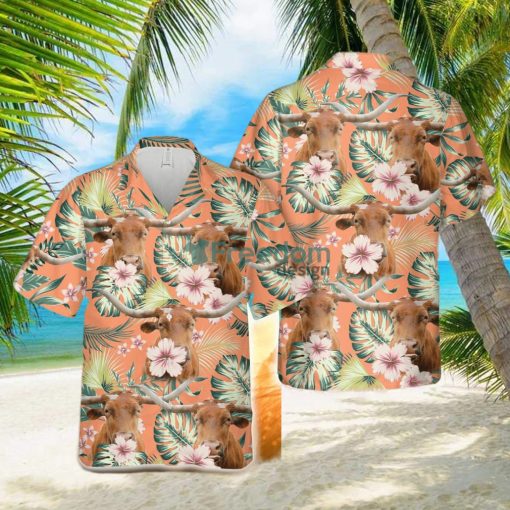 Texas Longhorn Summer Happiness Floral Farm 3D Hawaiian Shirt