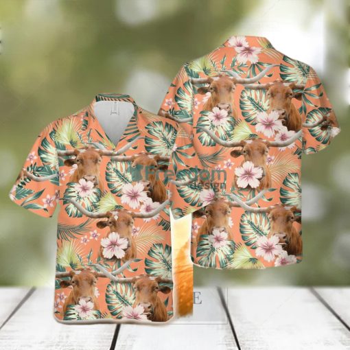 Texas Longhorn Summer Happiness Floral Farm 3D Hawaiian Shirt