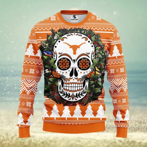 Texas Longhorns Skull Flower Ugly Christmas Ugly Sweater