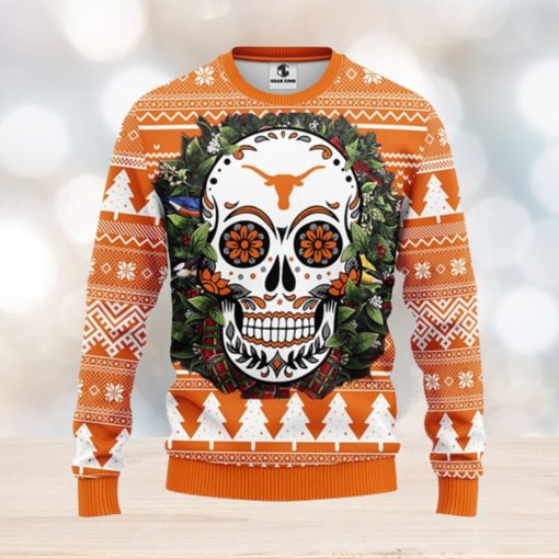 Texas Longhorns Skull Flower Ugly Christmas Ugly Sweater