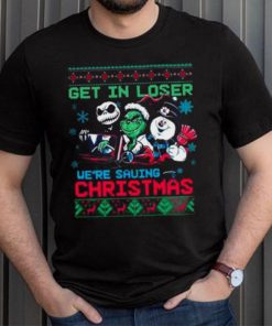 The Grinch Jack Skellington And Snowman Get In Loser We’Re Going Saving Ugly Vintage Christmas Tshirts