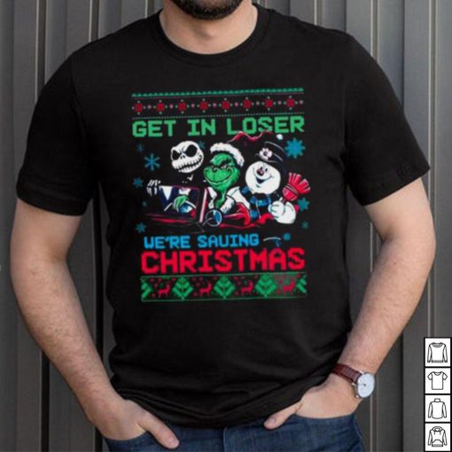 The Grinch Jack Skellington And Snowman Get In Loser We’Re Going Saving Ugly Vintage Christmas Tshirts