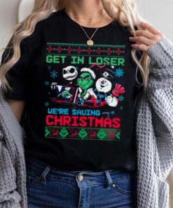 The Grinch Jack Skellington And Snowman Get In Loser We’Re Going Saving Ugly Vintage Christmas Tshirts