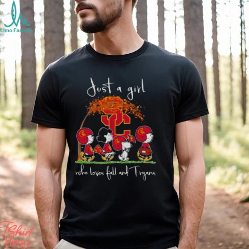 The Peanuts Characters Just A Girl Who Loves Fall And USC Trojans Shirt
