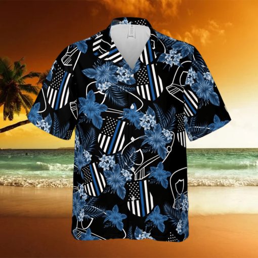 Thin Blue Line Police Badge Flower Unisex Hawaiian Shirts