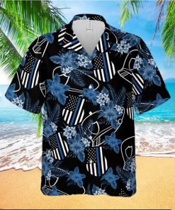 Thin Blue Line Police Badge Flower Unisex Hawaiian Shirts