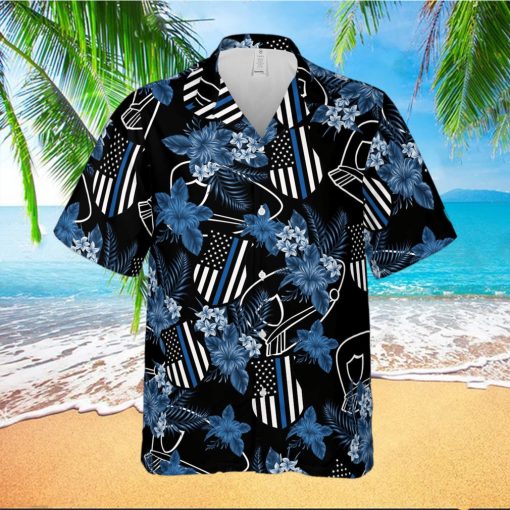 Thin Blue Line Police Badge Flower Unisex Hawaiian Shirts