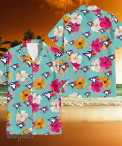 Toronto Blue Jays Pink Yellow White Hibiscus Pattern Tropical Hawaiian Shirt