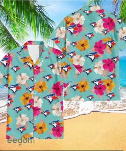 Toronto Blue Jays Pink Yellow White Hibiscus Pattern Tropical Hawaiian Shirt