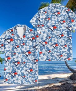 Toronto Blue Jays White Hibiscus Light Blue Texture Background 3D Hawaiian Shirt