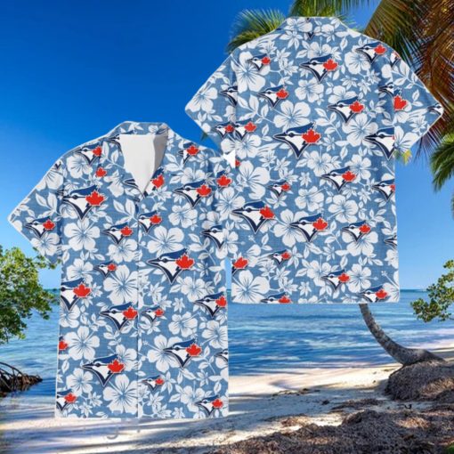 Toronto Blue Jays White Hibiscus Light Blue Texture Background 3D Hawaiian Shirt