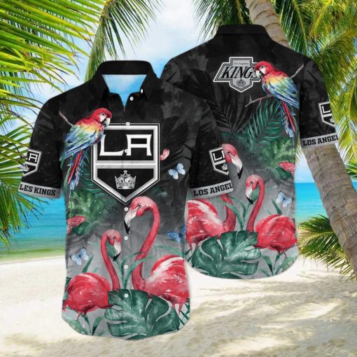 Tropical Aloha NHL Los Angeles Kings Hawaiian Shirt Pink Flamingo And Palm Leaves hawaiian shirt