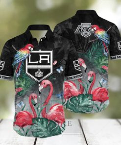 Tropical Aloha NHL Los Angeles Kings Hawaiian Shirt Pink Flamingo And Palm Leaves hawaiian shirt