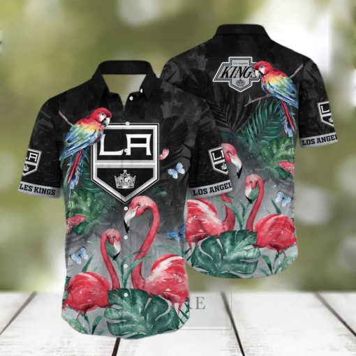 Tropical Aloha NHL Los Angeles Kings Hawaiian Shirt Pink Flamingo And Palm Leaves hawaiian shirt