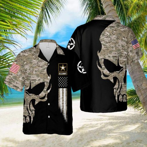 US Army US Veteran Camo Pattern Skull Hawaiian Shirt Summer Gift For Men And Women