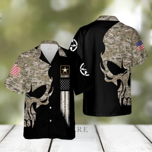 US Army US Veteran Camo Pattern Skull Hawaiian Shirt Summer Gift For Men And Women