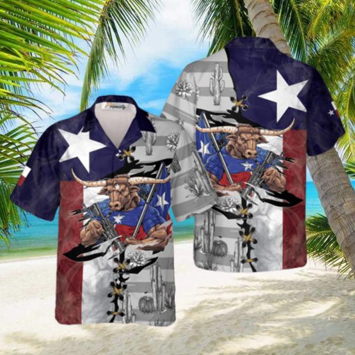 US Flag Longhorn Texas Hawaiian Shirts