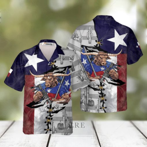 US Flag Longhorn Texas Hawaiian Shirts