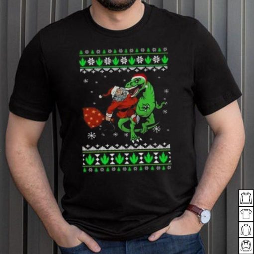 Ugly Santa Riding Dinosaur T Rex Merry Christmas 2023 T Shirt