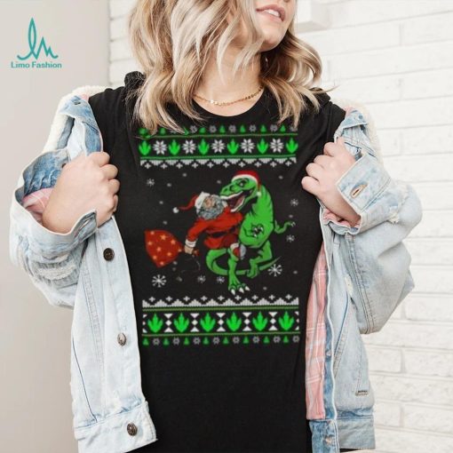 Ugly Santa Riding Dinosaur T Rex Merry Christmas 2023 T Shirt