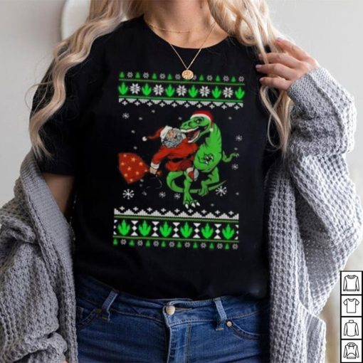 Ugly Santa Riding Dinosaur T Rex Merry Christmas 2023 T Shirt