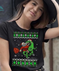 Ugly Santa Riding Dinosaur T Rex Merry Christmas 2023 T Shirt