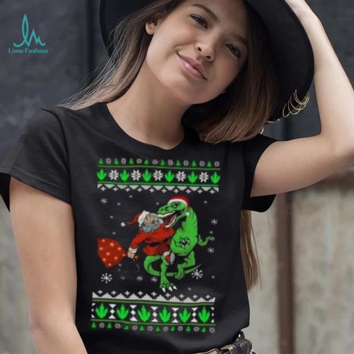 Ugly Santa Riding Dinosaur T Rex Merry Christmas 2023 T Shirt