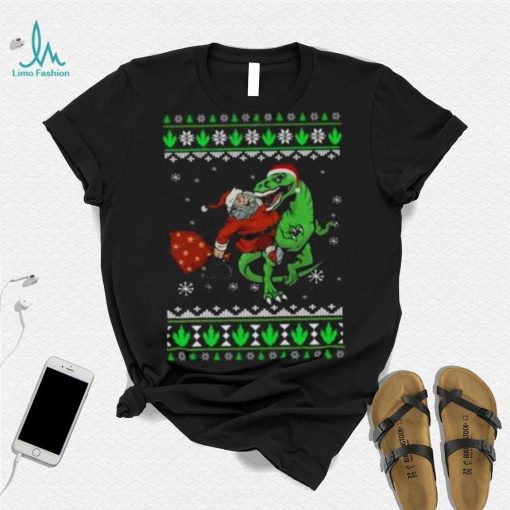 Ugly Santa Riding Dinosaur T Rex Merry Christmas 2023 T Shirt