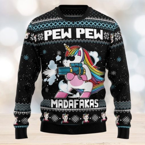 Unicorn Pew Pew Ugly Christmas Sweater