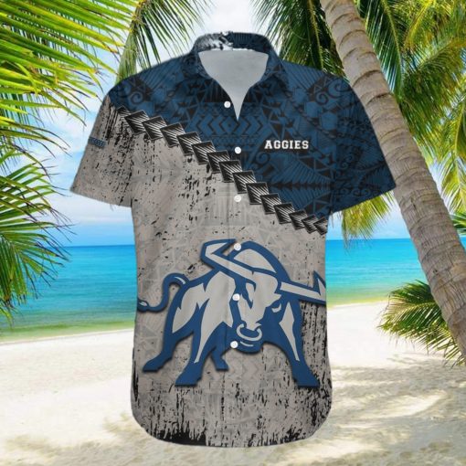 Utah State Aggies 3D Hawaiian Shirt Grunge Polynesian TattooNCAA