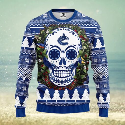 Vancouver Canucks Skull Flower Ugly Christmas Ugly Sweater