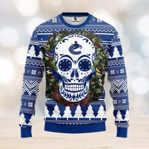 Vancouver Canucks Skull Flower Ugly Christmas Ugly Sweater