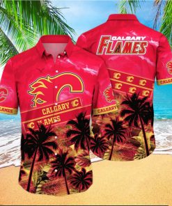 Vintage Aloha NHL Calgary Flames Hawaiian Shirt Palm Trees Beach Lovers Gift hawaiian shirt