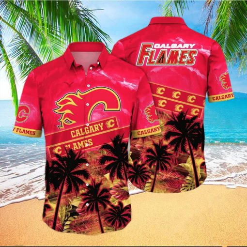 Vintage Aloha NHL Calgary Flames Hawaiian Shirt Palm Trees Beach Lovers Gift hawaiian shirt