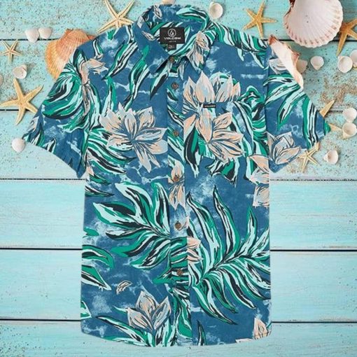 Volcom Boys  Little Marble Floral Short Sleeve Button Down Hawaiian Shirt