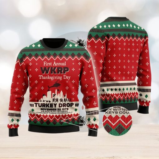 WKRP in Cincinnati First Annual WKRP Thanksgiving Day Turkey Drop Family Gift Ugly Christmas Sweater For Men And Women